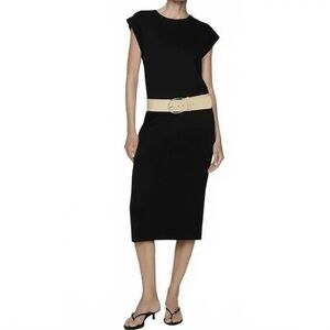 Mango Black Midi Dress with Cream Belt